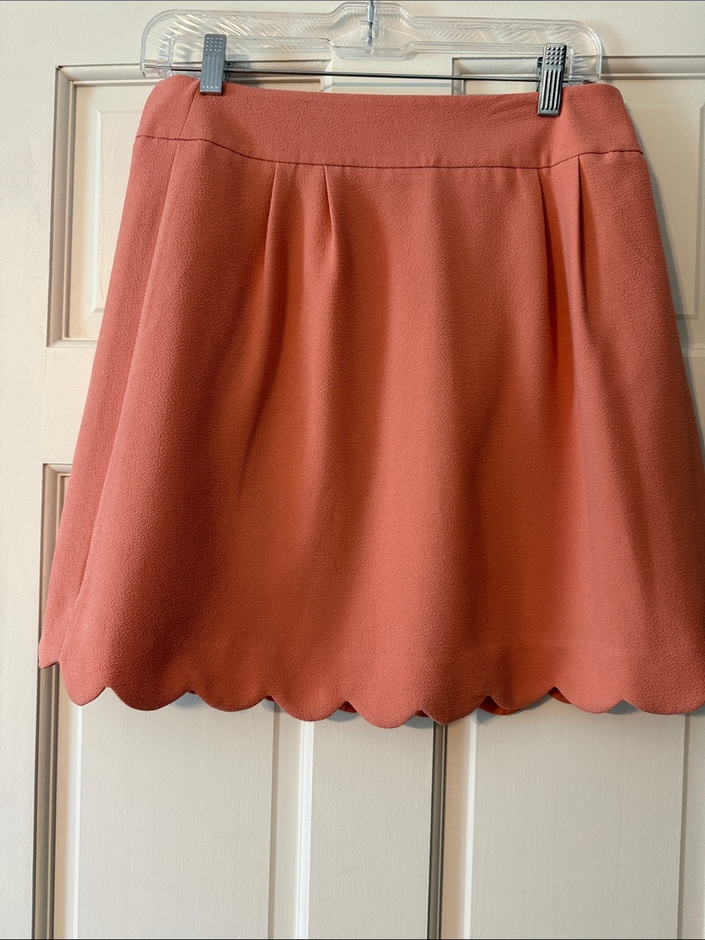 LOFT Coral-Orange Scalloped Hem Midi Skirt